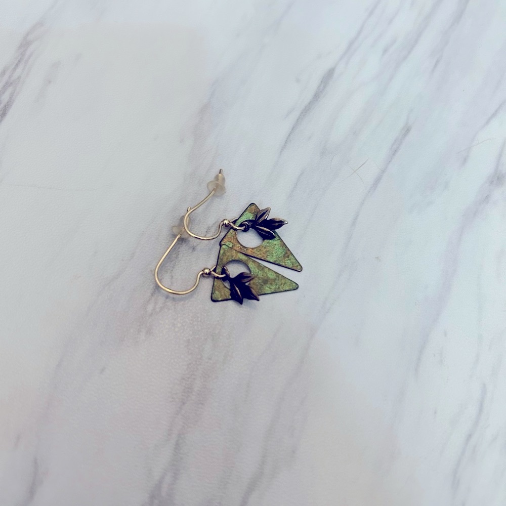 Green and Gold Triangle Earrings